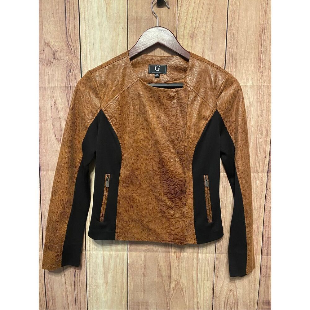 G By Giuliana XS brown black Label Faux Leather Moto Jacket